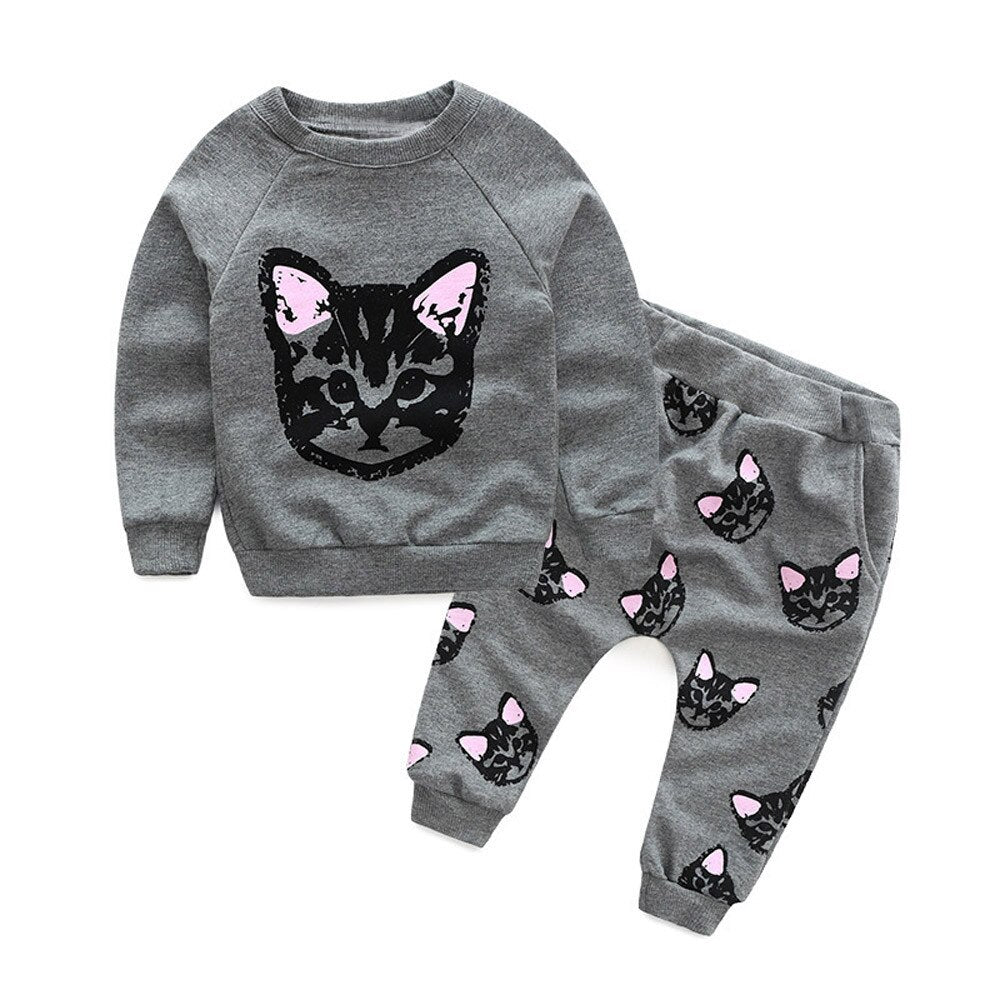New Baby Kids Set Clothes Long Sleeve Cats