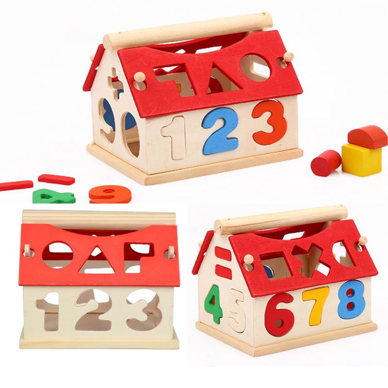 Blocks Wood House Kids Intellectual Developmental