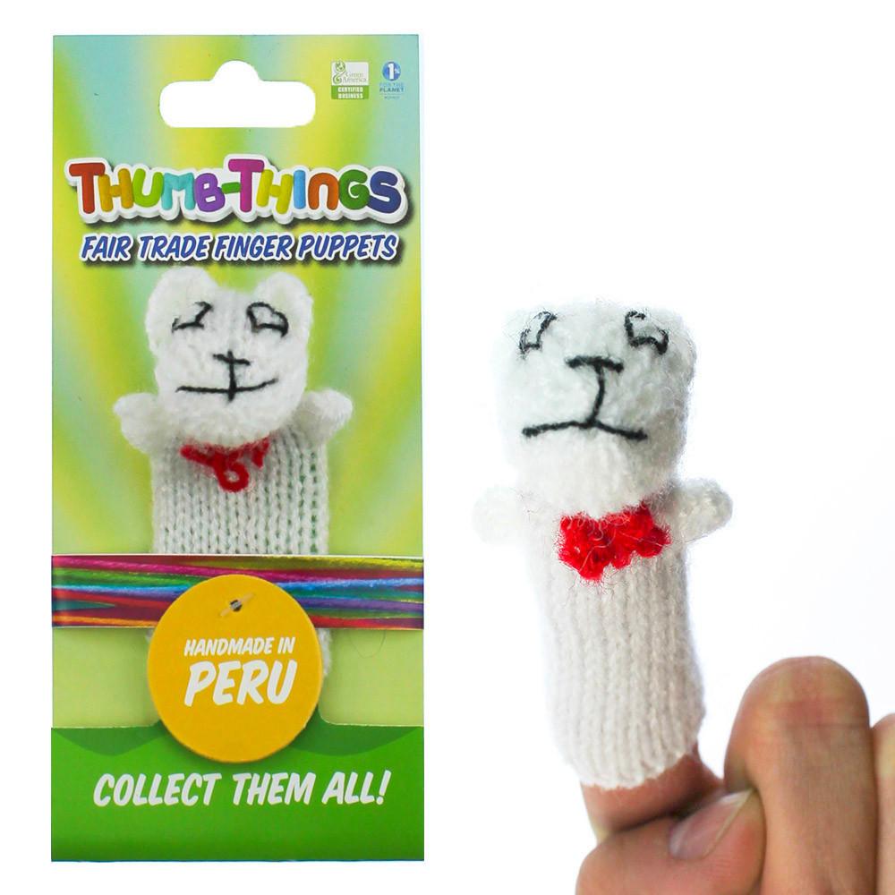 White Teddy Bear Finger Puppet (with red bow)