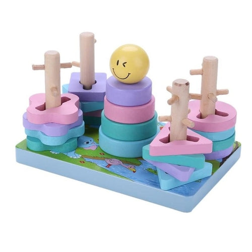 Colorful Kids Wooden Tower Ring Stacking Toy