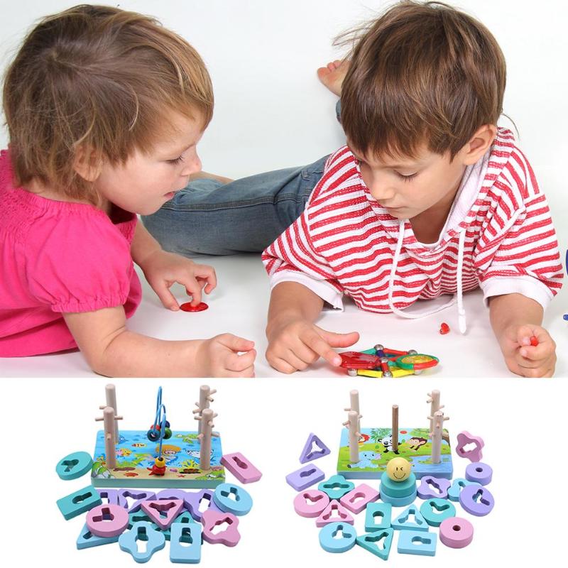 Colorful Kids Wooden Tower Ring Stacking Toy