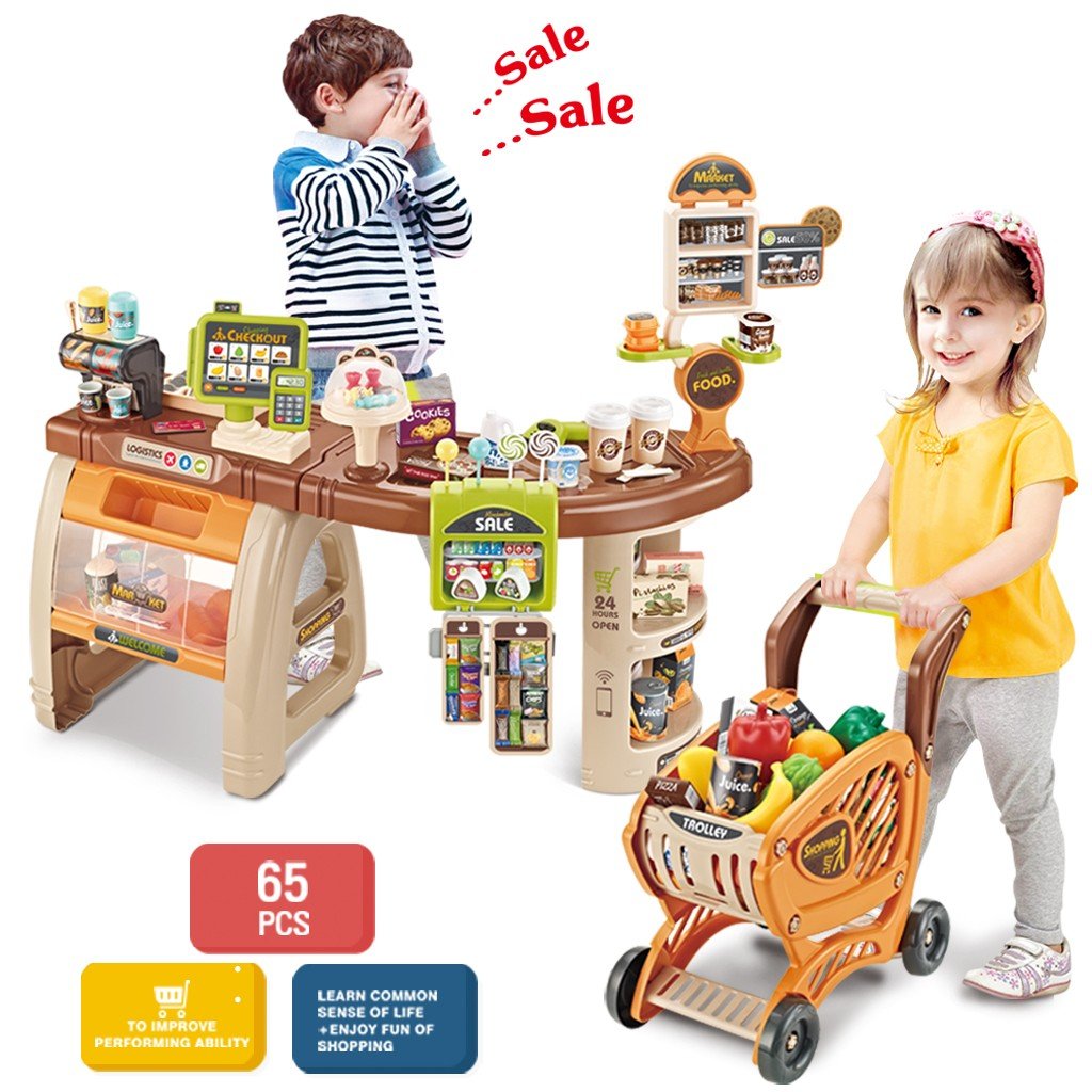 Shopping Grocery Play Store For Kids With Shopping Cart And Scanner