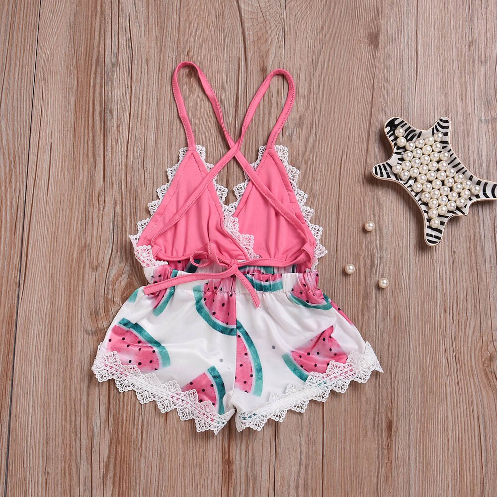 Infant Baby Girls Rompers Watermelon Print Lace