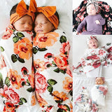 Newborn Infant Baby Blanket Floral Swaddle Turban