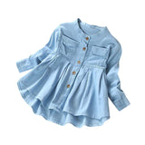 Toddler Kid Baby Girls Denim shirt blouse Ruched