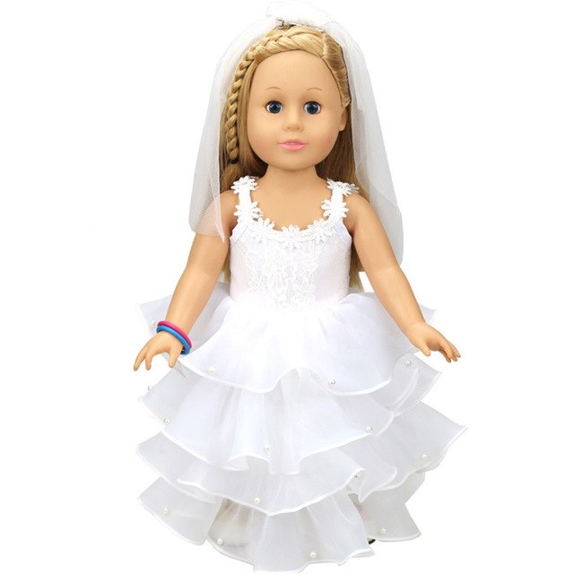 Wedding Doll White Communion Dress For 18 inch Our