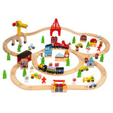 Kids Toy Car 100pcs Wooden Track Train Set with Rail Road