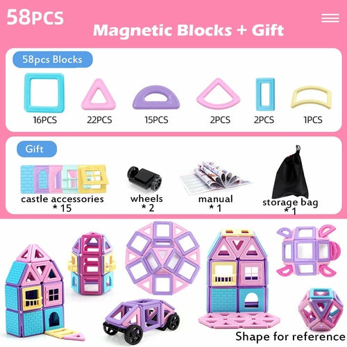 58/68/88 Pcs Magnetic Building Block Set Children Brain Development