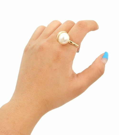 Half Pearl and Metal Ring