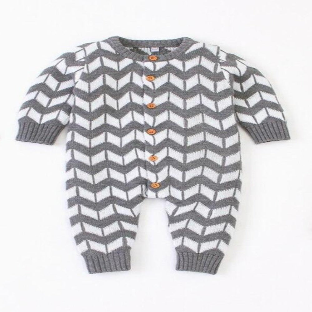 Autumn Infant Baby Girls Long Sleeve Knitted Geometric Print Rompers