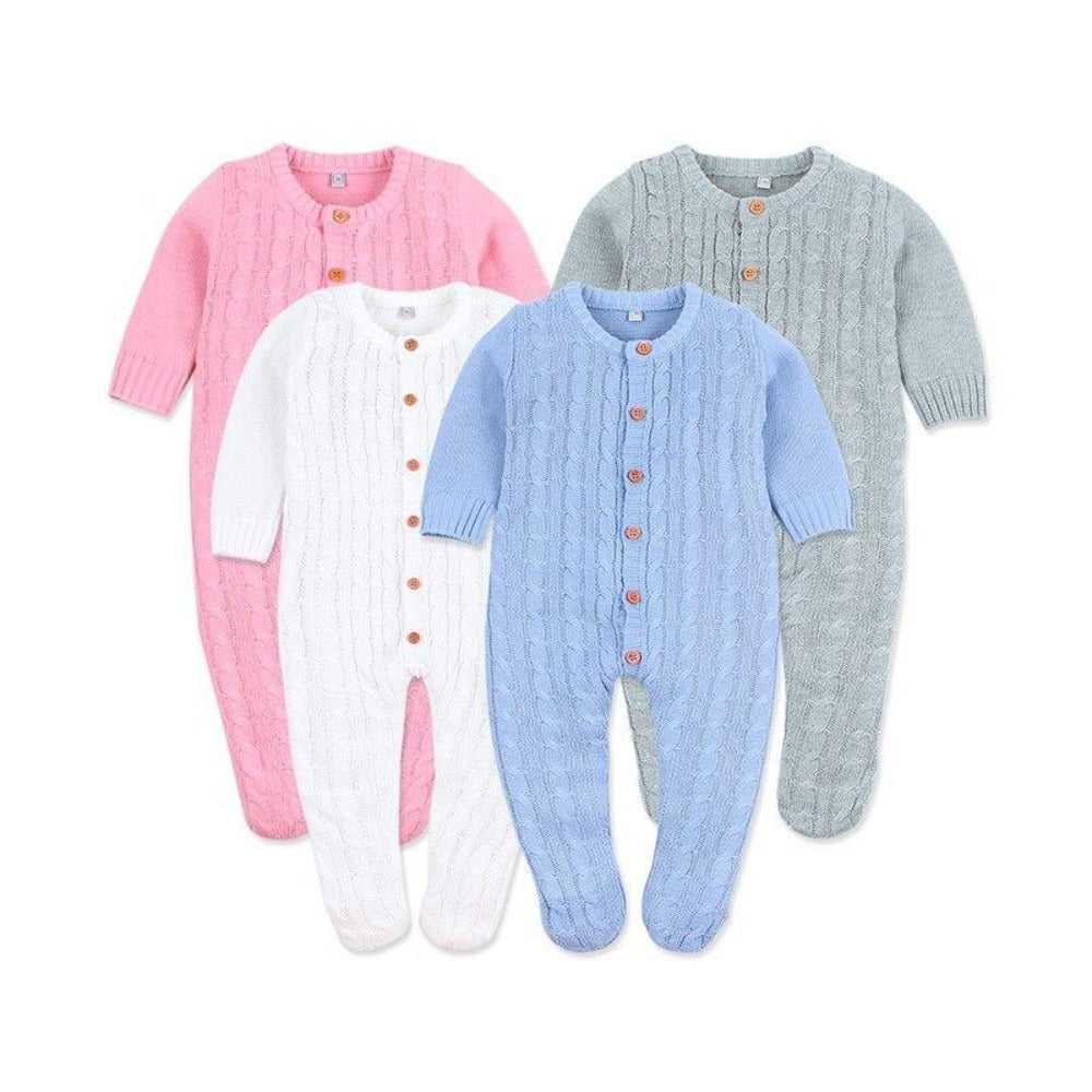 Autumn Infant Baby Girls Long Sleeve Knitted Solid Print Rompers Kids