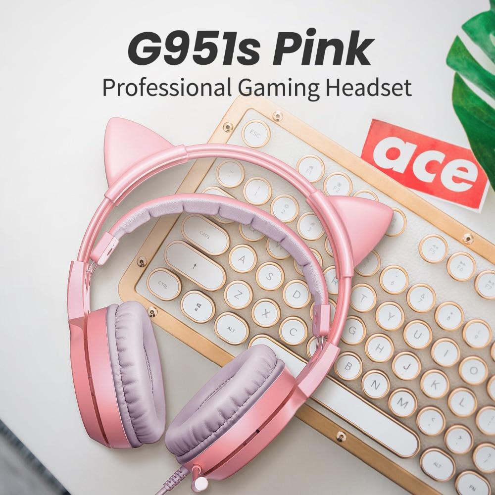 Gaming Headphones USB 3.5mm Virtual 7.1 Noise Cancelling Pink Cat