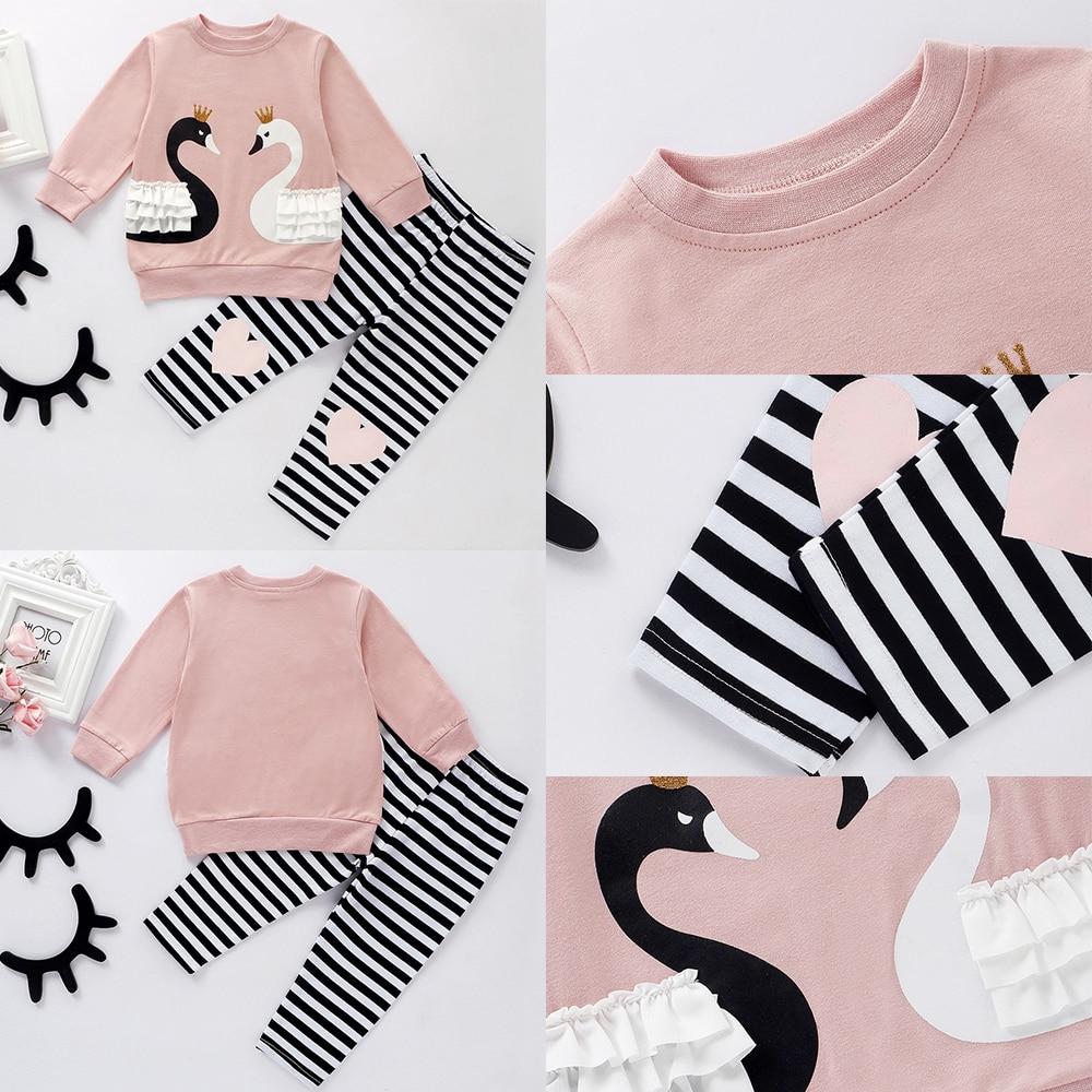 Autumn Baby Girl Clothes Set Long Sleeve Sweashirts  Swan Tops+