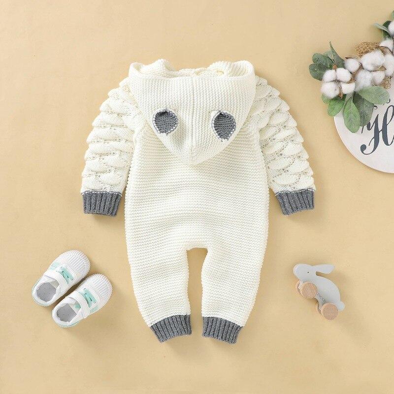Baby Boys Girls Knitted Hoodie Rompers Autumn Infant Long Sleeve Solid