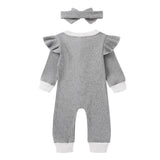 Baby Girls Outfits Rompers With Headband Long Sleeve Button Autumn
