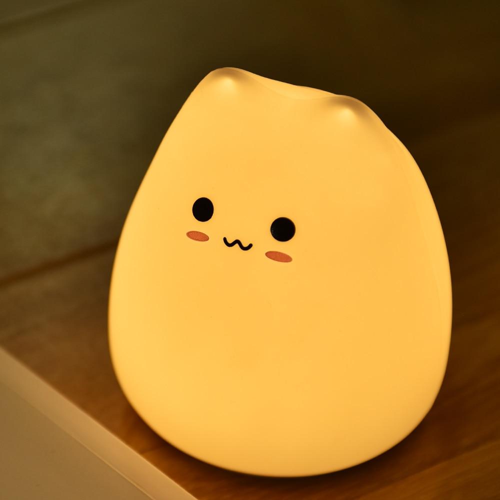 7 Color Silicone Cartoon Cat  LED Night Light Baby Animal Nursery Lamp