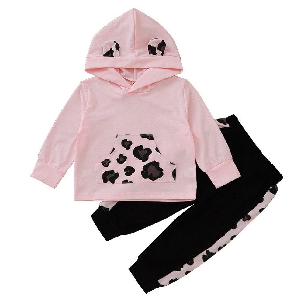 Leopard Printed 2Pcs Newborn Born Baby Girls Clothes Set Hoodies
