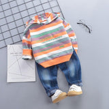 Autumn Fashion Set Baby Boys Long Sleeve Stripe Letters Print Hoodie