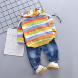 Autumn Fashion Set Baby Boys Long Sleeve Stripe Letters Print Hoodie