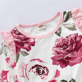 Floral Rose Printed Baby Girl Romper Long Sleeve Round Neck Newborn