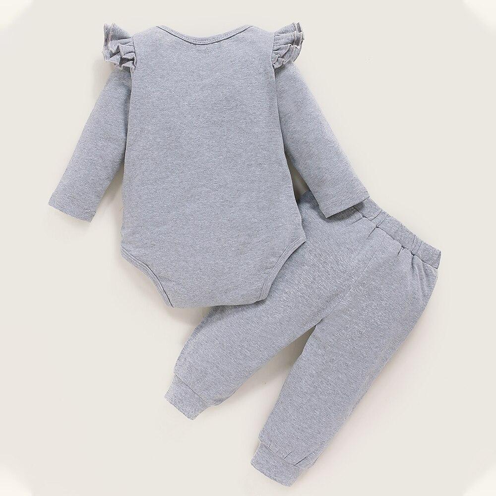 Gray Cotton Autumn Baby Clothes Set 2Piece for Boy Girl Long Sleeve O