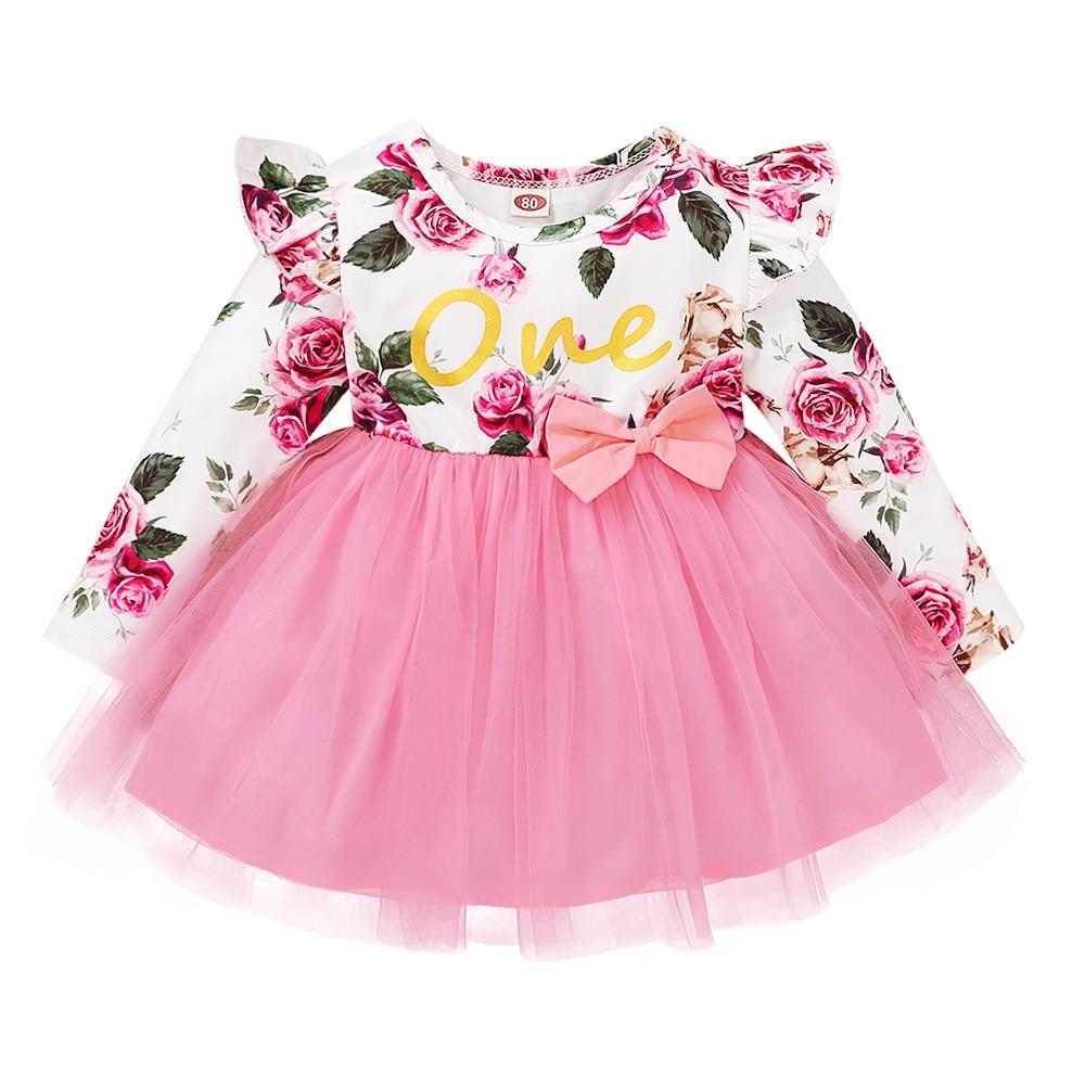 Ruffle Lace Floral Baby Girls Tutu Dress Fall Cotton Long Sleeve Cute