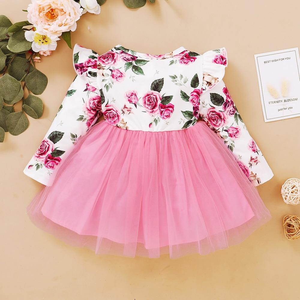 Ruffle Lace Floral Baby Girls Tutu Dress Fall Cotton Long Sleeve Cute