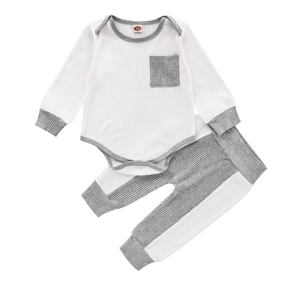 Infant Newborn Baby Girls Boys Spring Autumn Ribbed Clothes Sets Long