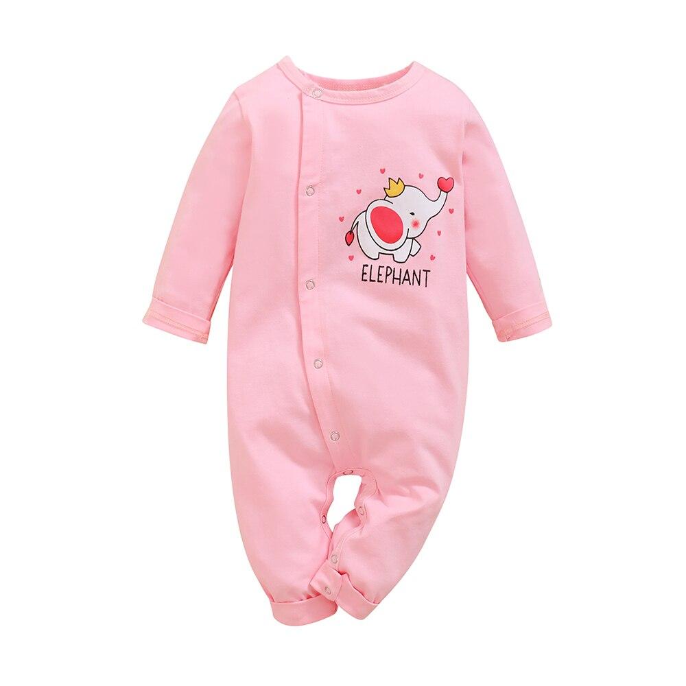 Pink Elephant Romper Baby Long Sleeve Buttons Cotton Kids Jumpsuit